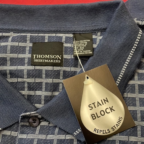 Men’s Thompson Shirtmaker’s polo blue & white shirt sleeve casual shirt. Size 4X - Picture 2 of 4